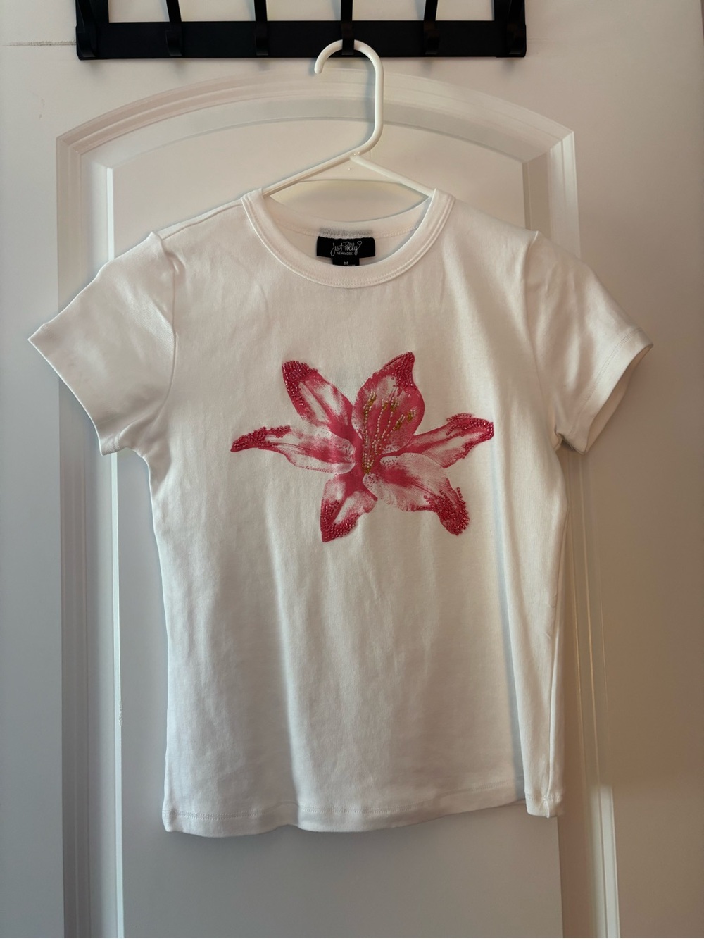 Forever 21 White Tee with Pink Floral Graphic